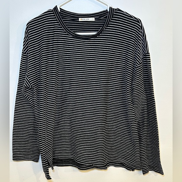 Marine Layer Women’s Long Sleeve Tee Black White Stripe Large - Picture 1 of 6